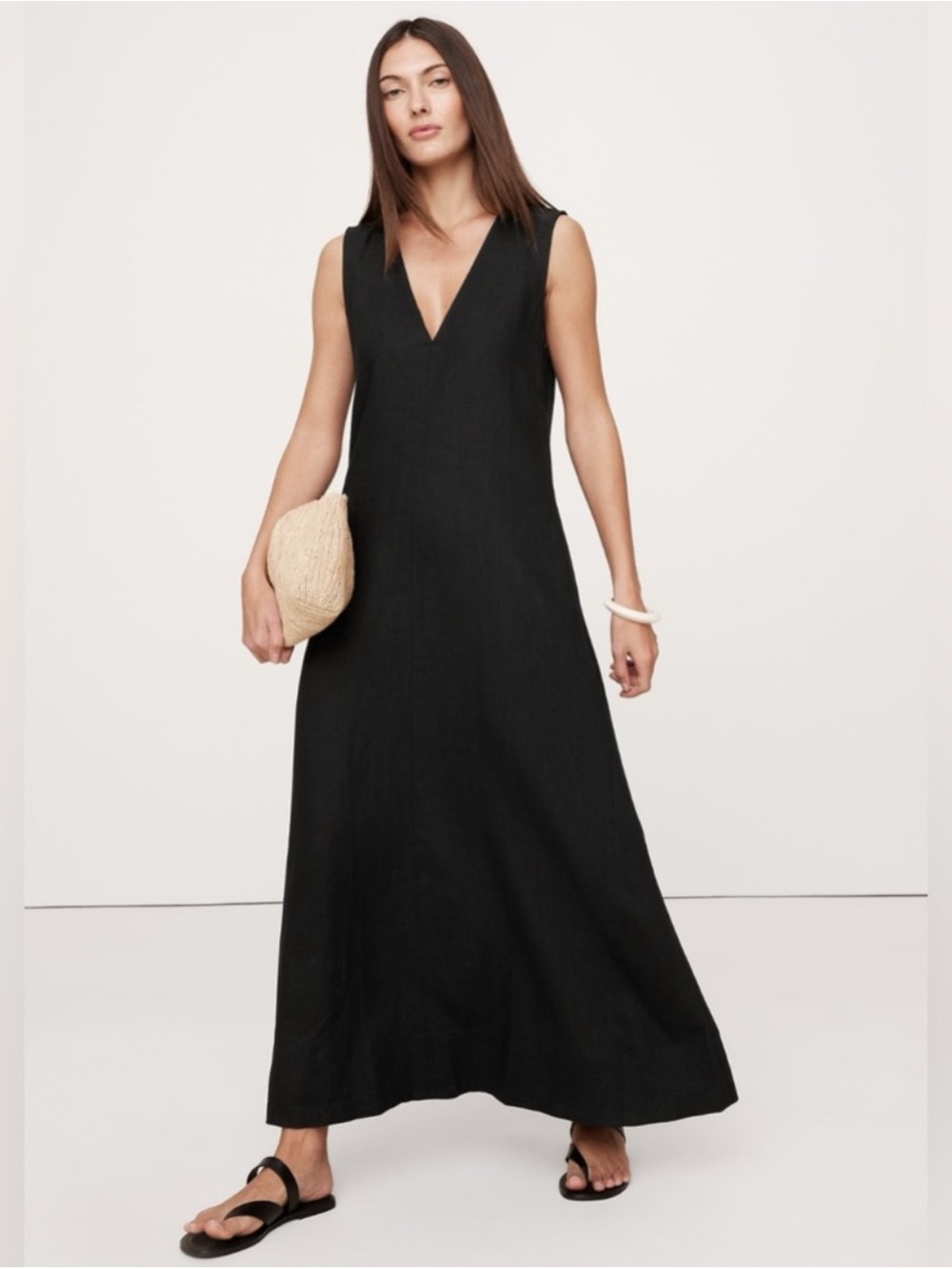 Banana Republic v-neck black linen maxi dress